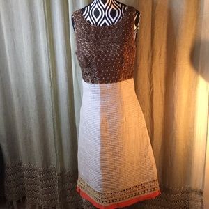 Brown and tan Malandrino Dress with Wooden accents